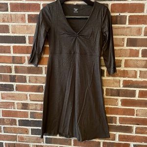 Horny Toad Small Brown V-neck Rosalinda Cotton Dress with 3/4 sleeves
